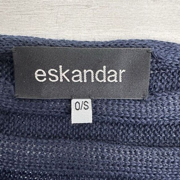 Eskandar Kaftan Poncho OS Linen Lagenlook Sweater Tunic Top Handloomed Knit Blue - Picture 7 of 11